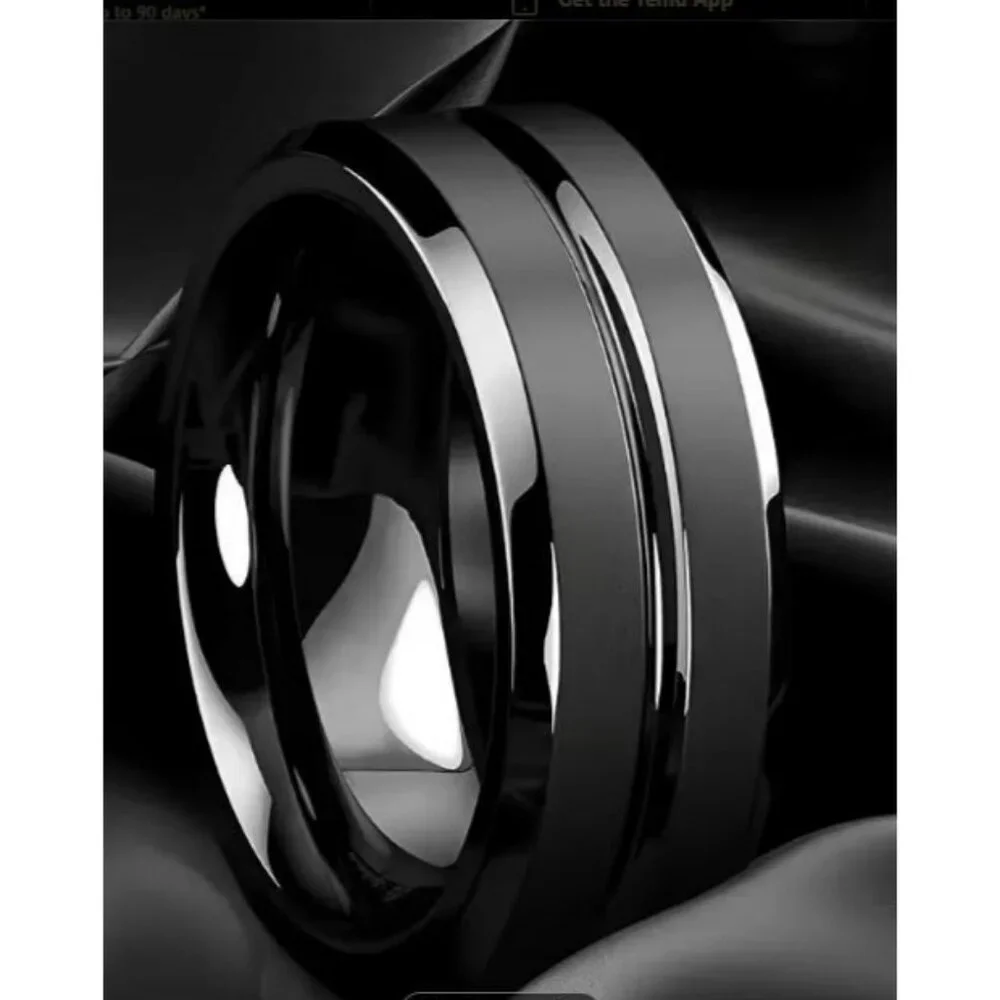 Tungsten Steel Matte Black Brushed Finish Double Beveled minimalist wedding ring
